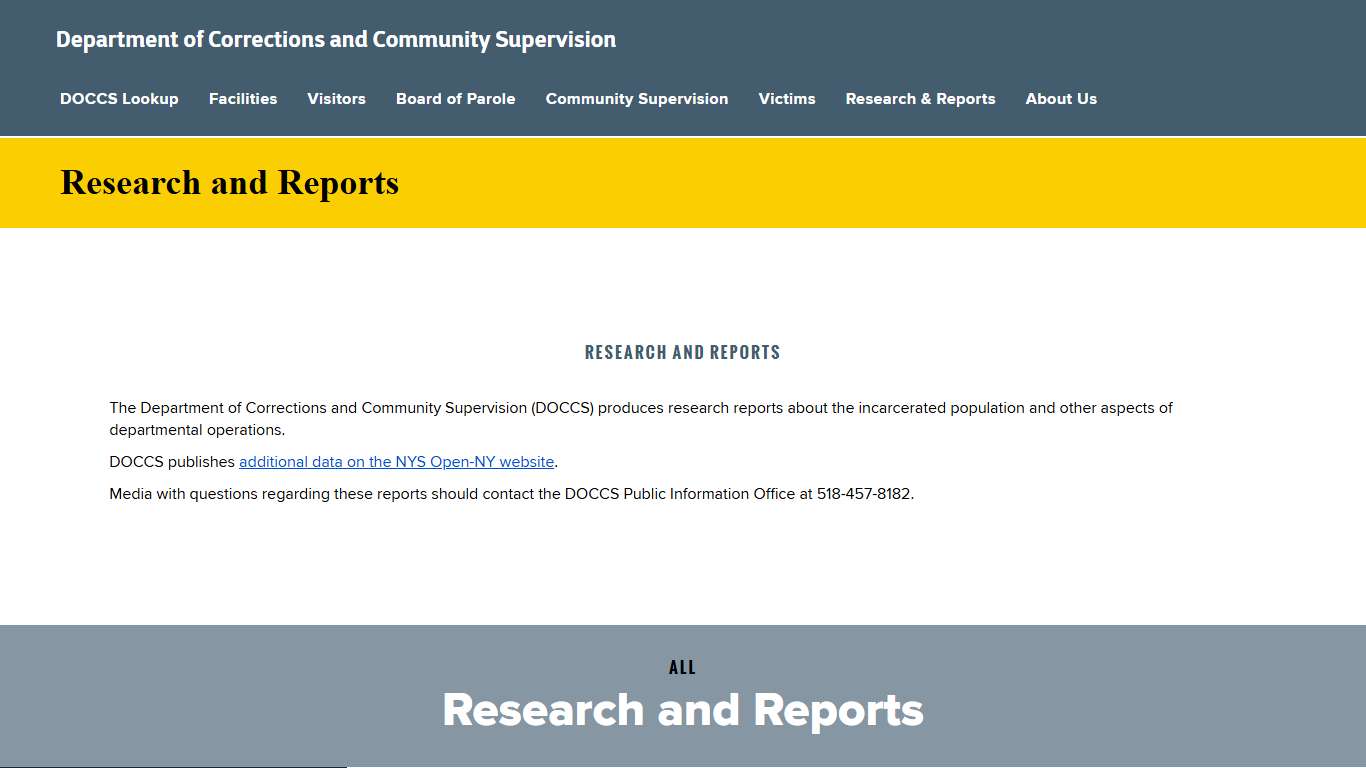 Research and Reports | Department of Corrections and Community Supervision